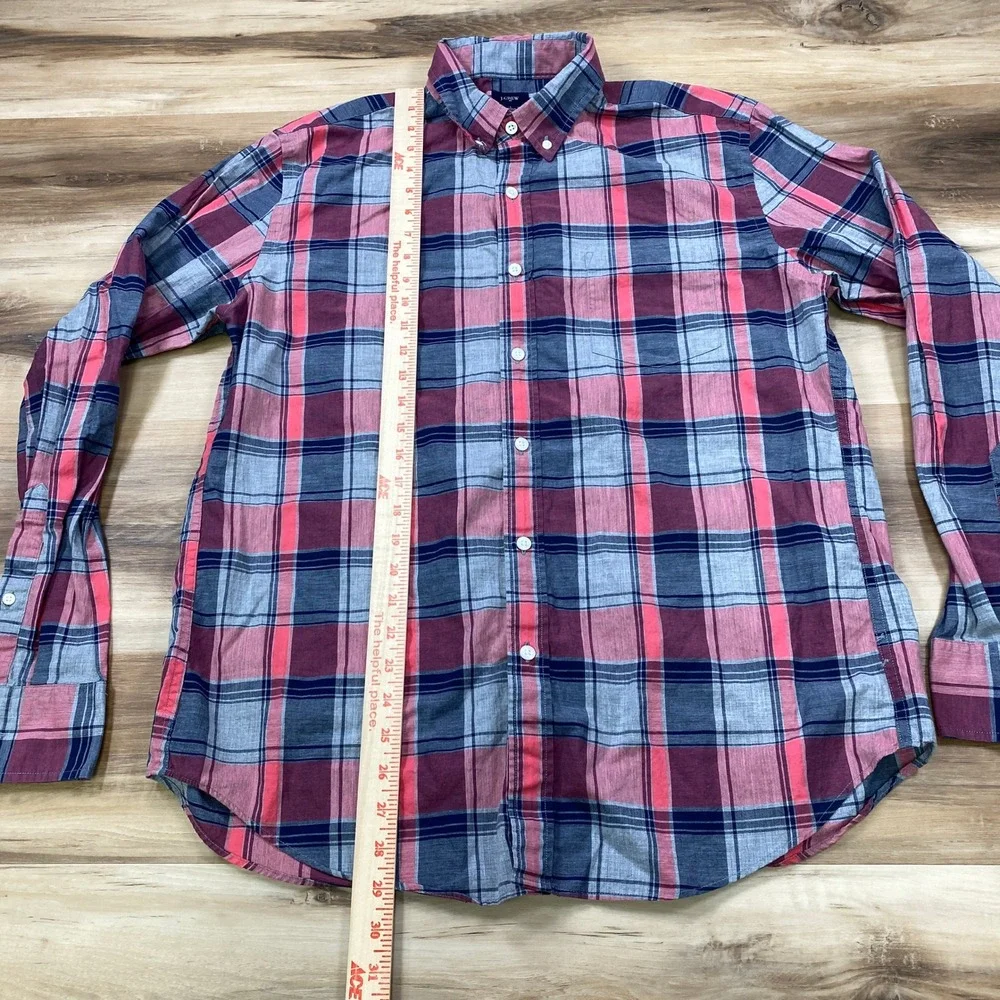 J. Crew Button Down Shirt Mens Large Classic Plaid 100% Cotton Pink Navy Grey